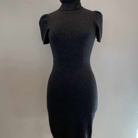Express Womens Gray Knit Turtleneck Fitted Dress with Short Sleeves / Size XS - Picture 2 of 8